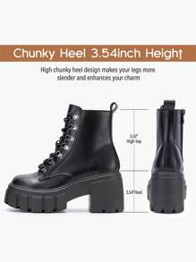 Women's Lightweight Combat Ankle Boots - Lace - Up And Side Zipper, Chunky Platform Lug Sole, High Heel Booties Size 6-11 - 綠色 - 查看 2