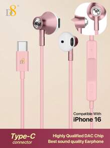 D8 Type C Headphones In Ear Earphones Earbuds With Mic And Volume Control - Pink - View 13