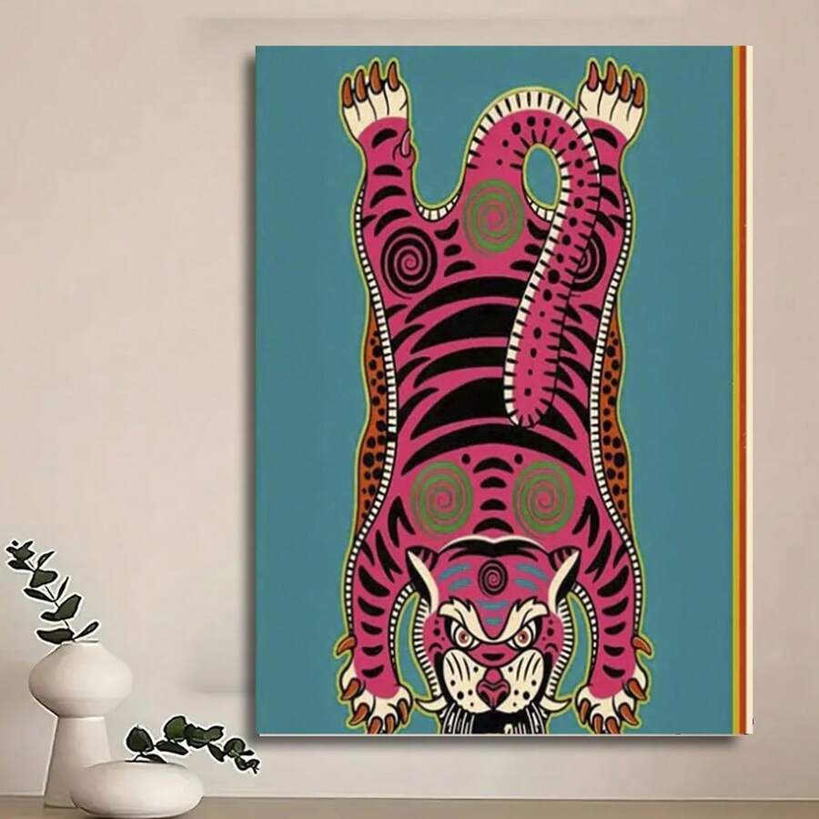Framed 1pc  Canvas Poster - Ti Betan Tiger Art Painting - Canvas Wall Art - For Gift, Bedroom, Office, Living Room, Cafe, Bar, Wall Decor, Home And - Framed - View 1
