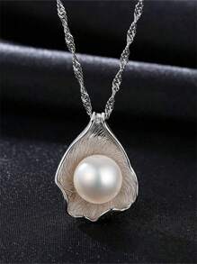Huge Tomato 1 Pair Of White/Grey Unique Freshwater Pearl (8-8.5mm) Necklace With S925 Sterling Silver Pendant For Female, Gift For Mom, Wife, Mother's Day - 45cm - View 2