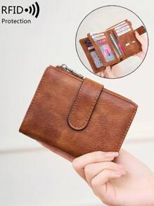 MIYIN MIYIN Fashion Vintage Women Short Portfel Na Codzienny Wielofunkcyjny Duża Pojemność Trójskładany Etui Na Karty Kredytowe RFID Blokujący Portfel Na Karty Kredytowe/Dowód Osobisty/Monety/Gotówka/Rachunki/Zdjęcie Damska Podwójna Kieszeń Na Zamek Błyskawiczny Sprzęgło, Prezenty, Prezenty Urodzinowe, Rocznica