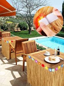 1 pieza Falda de mesa tropical hawaiana de color amarillo paja, decoración reutilizable y de fácil colocación para fiestas luau, bodas en la playa y eventos al aire libre