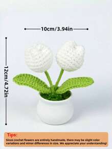 1pc/2pcs 2 Flower Heads (White), DIY Handmade Mini Potted Plant, Crochet Tulip, Mother's Day Gift, Home, Office, Desktop, Wedding, Birthday, Holiday Decor, Christmas & New Year Gift, For Boyfriend/Girlfriend/Father Gifts Graduation