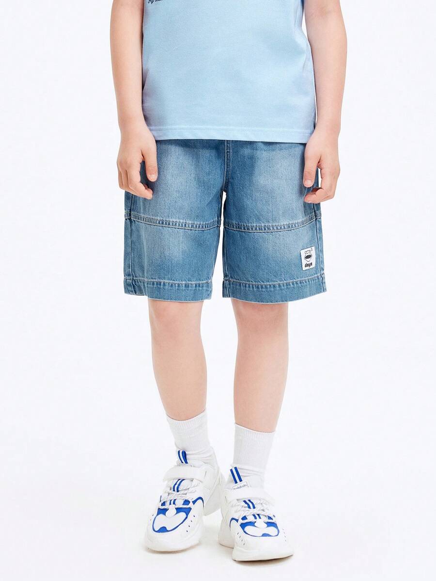 Balabala 男童棉質牛仔短褲，休閒中長褲 - 牛仔中藍 - 查看 1