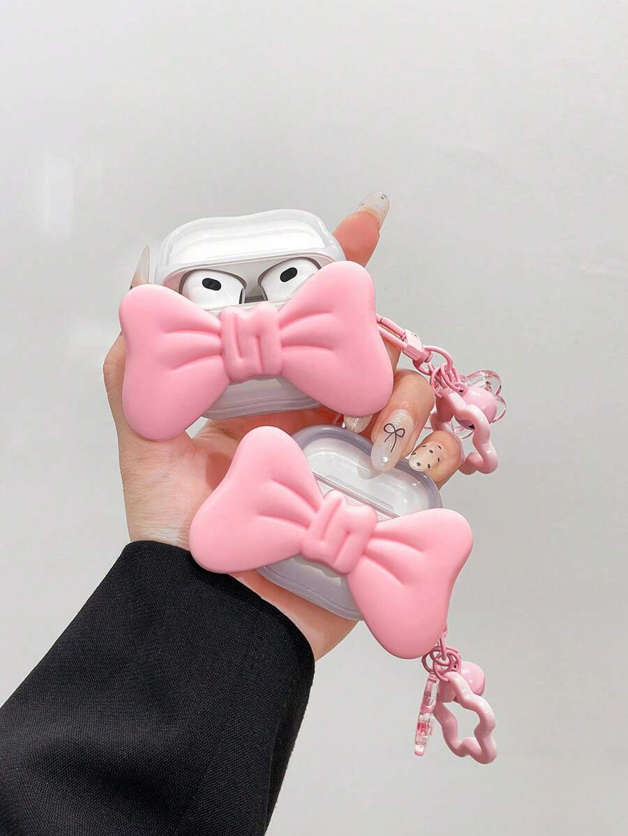 1 Vỏ bảo vệ tai nghe hình nơ 3D màu hồng bụi dễ thương + Dây đeo hoa tương thích với Apple S1/S2, Pro 2/3, 4