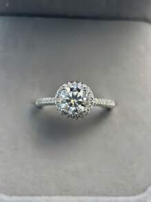 1CT Moissanite S925 Srebrny Okrągły Pierścionek Damski, Elegancki Design Ślubny Pierścionek Zaręczynowy, Prezent Na Dzień Matki