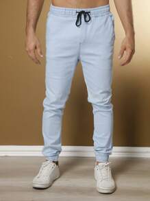 Men's Jogger Pants Twill With Elastic Waist Cuffs - 淺藍色 - 查看 5