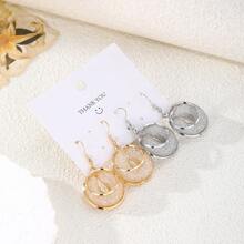 2pcs Women's Wide And Thick Gold Ear Ring Set, Daily Wear