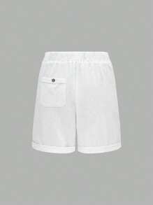 European And American Women's Solid Color Strappy Shorts With Pockets - 白色 - 查看 1