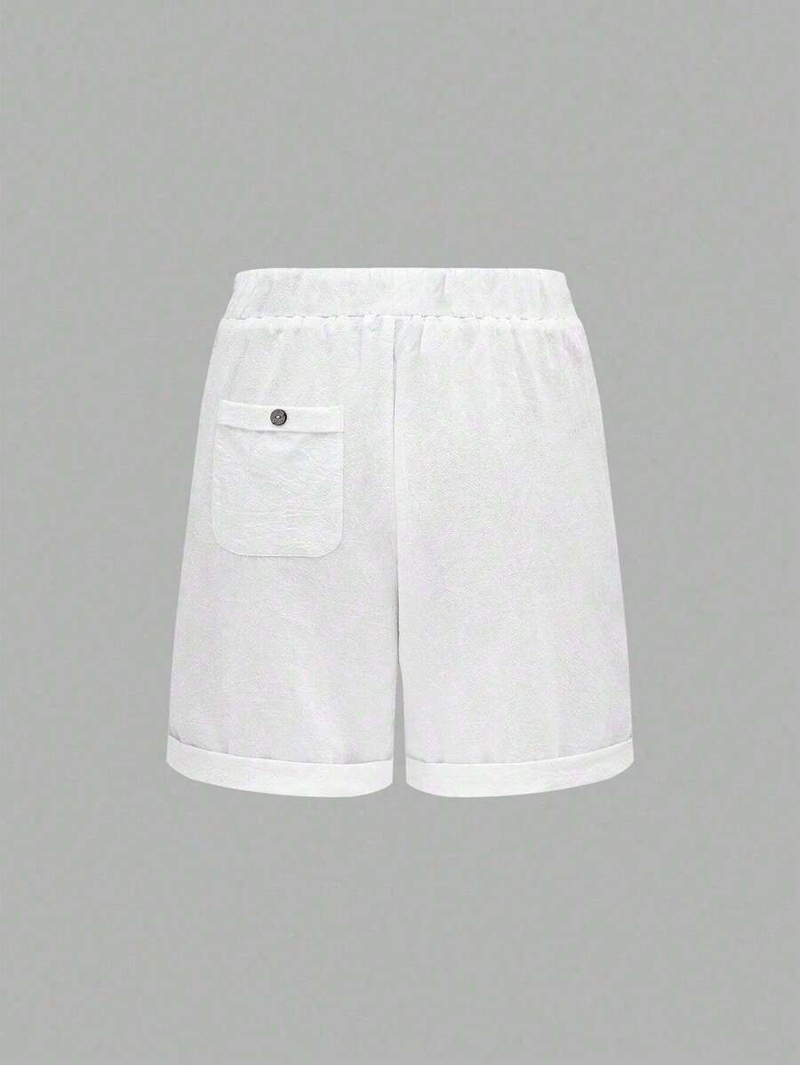 European And American Women's Solid Color Strappy Shorts With Pockets - 白色 - 查看 1