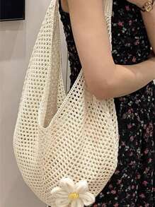 Dzianinowa torba typu hollow-out o dużej pojemności, nowa torebka na wakacje na plaży latem, duża torba biurowa do pracy