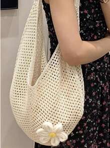 Dzianinowa torba typu hollow-out o dużej pojemności, nowa torebka na wakacje na plaży latem, duża torba biurowa do pracy