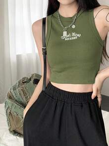 2025 复古美式无袖短款背心，女士夏装，分层吊带背心