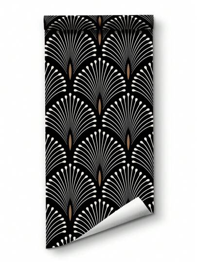 Zwart Wit Art Deco Inspired Bloemen Removable Wallpaper Moderne Peel Stick Adhesive Wand Mural Roll 17.7" 78.7" 118.1" Room Home Bathroom Kitchen Living Paper Stickers Ho Bedroom ation Stuff Wallpapers view 10