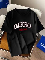 Camiseta de manga corta de hombre informal con estampado de letras, primavera/verano