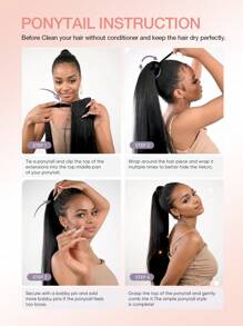 Extensiones de cabello humano con cola de caballo, extensiones de cabello con clips para uso diario, fácil de usar, extensión de cola de caballo de color natural para mujeres, larga y recta