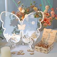 1 Set Of Wooden Heart/Butterfly Shaped Guestbook, Creative Wooden Sign-In Book For Wedding, Housewarming, Birthday, Bachelor Party, Graduation, Anniversary, Babyshower, Party Table Decoration, Romantic Event Decoration, Elegant Wedding Decorations And Wedding Gifts - No Electricity Required, Great For Christmas And New Year Events
