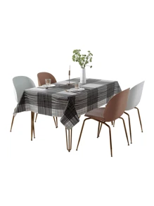 1 Piece Tablecloth With Geometric Pattern,140x220cm,Stain- And Water-Resistant Polyester,PVC And Non-Woven Fabric Tablecloth Printed In Black And White, Suitable For Kitchen, Living Room, Parties, Waterproof, Oil-Proof, Washable, Dust-Proof, To Decorate The Kitchen And Dining Table,Easy To Clean And Use,Rectangular Tablecloth,Modern Decoration For Dining Table, Tablecloth