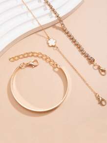 3PCS/Set Vòng tay kim loại có thể điều chỉnh bằng đồng đính hoa Zirconia Phụ kiện trang sức mùa hè cho nữ 2 màu Valentine - Nhiều màu - Xem 6