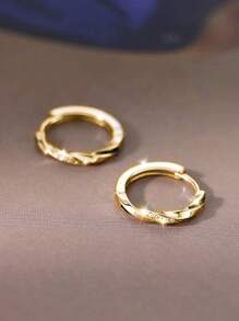 1 对 925 纯银时尚女士耳环，方晶锆石 Mossbite 环耳钉，1.7 厘米，适合情人节、母亲节、感恩节、生日、简约优雅风格、派对和日常佩戴的礼物，附赠豪华礼盒 - 金色 - 查看 2