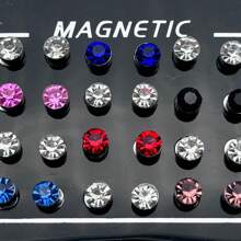 24 件简约时尚磁性水钻耳钉，男士休闲假耳环 - 彩色 - 查看 11