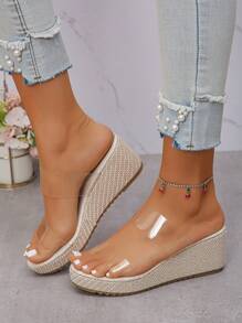 1 Đôi Sandal Nữ Đế Cao, Gót Dày, Trong Suốt, Kiểu Hở Mũi, Dép Xỏ Chân, Gợi Cảm, Thích Hợp Cho Mùa Hè, Món Đồ Cần Thiết Khi Đi Du Lịch - Trong sáng - Xem 4