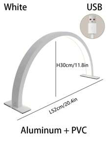 LED 1pc White/Pink Half Moon Nail Table Lamp, 14.1 Inch / 20.4 Inch Size Fill Light, Linear Monochrome Dimming, For Nail, Dresser, Reading Night Lights
