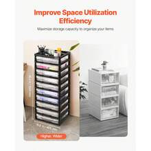 Plastic Storage Organizer, 6-Layer Or 10-Layer Large Capacity With Organizer Top, Black, PP Material Multi-Purpose Scrapbook Storage With 4 Removable Wheels Or No Wheels, Suitable For Office Essential Tools Crafts Supplies - 10 Layers, Without Boxes and Casters - View 3
