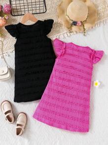 2pcs Girls' Basic Cap Sleeve Knitted Fabric Dress Set - Multicolor - View 2