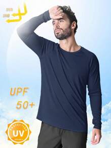 EKLENTSON Men's Summer UPF50+ UV Protection T-Shiets Outdoor Sports Long Sleeve Tees Lightweight Quick Dry Breathable Shirts Gym Workout  Rash Guard Tops - 藏蓝色 - 查看 3