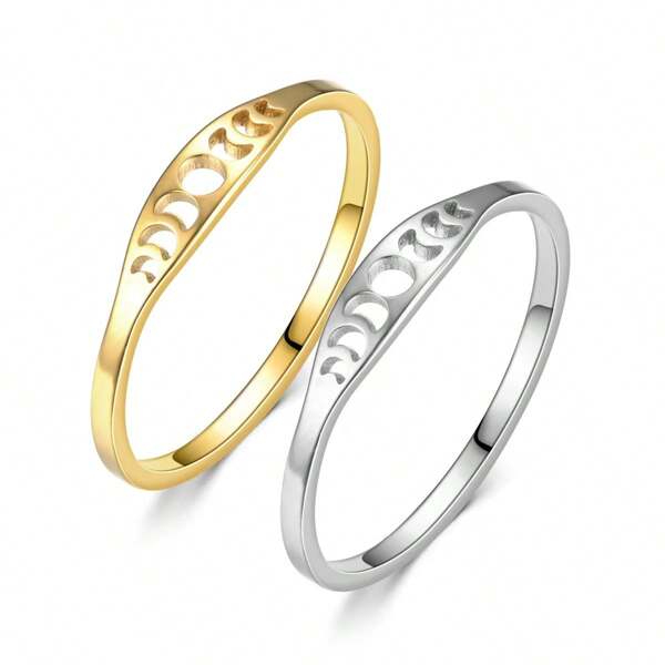 1pc Minimalist Stainless Steel Moon Phase Ring, Titanium Steel Crescent Moon Ring, Fashionable Couple Jewelry Gift