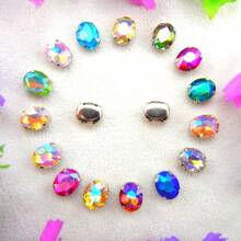 Oval Elliptical Shape Glass Non-AB Normal Colors Fancy Ellipse Shiny Handmade Sliver Gold Metal Claw Base, Sewing Crystal Hand Sewn Rhinestone Decoration Beads Flat Back With Holes Gems DIY Accessories Sew On Stones Strass For Decorating Clothes, Dress, Bags, Shoes, Brooches, Earrings, Handicrafts.