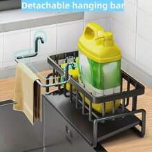 1Pcs Black Sink Tray, Sponge Draining Rack With Dishcloth Rack, RV Kitchen, Suitable For Family Scenes, Sink Storage Rack, For Sponge Dishwashing Soap Dishcloth Brush Cloth, Kitchen Countertop Storage Box, Kitchen Accessories - Black 1Pcs - View 4
