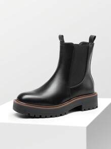 Women's Chelsea Ankle Boots Fashion Low Heel Lug Sole Platform Fall Booties Shoes - Black-pU - View 5