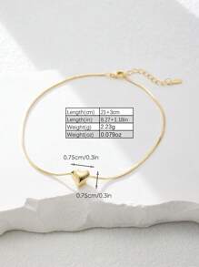 1pc 925 Sterling Silver Minimalist 3d Heart Charm Anklet Suitable For Women's Daily Wear, Summer Vacation Holiday Valentines - Yellow Gold - View 5