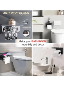 壁挂式卫生纸架，适用于卫生纸卷，不锈钢自粘式卫生纸架，浴室卫生纸架 - 彩色 - 查看 4