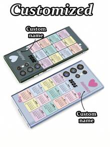 可定制心形日历手机壳，带字母名称和简约卡通绘画，防震加厚保护套，兼容 iPhone 16/16 Pro Max、XR、7/8、15 Pro Max、12/13/14 Pro Max、13/14、11/12；A13/A22/A21S/A51/A52/S22 Ultra、Redmi 10/Note 11/Poco A53/A14/A23/S23 Ultra/S24、手机