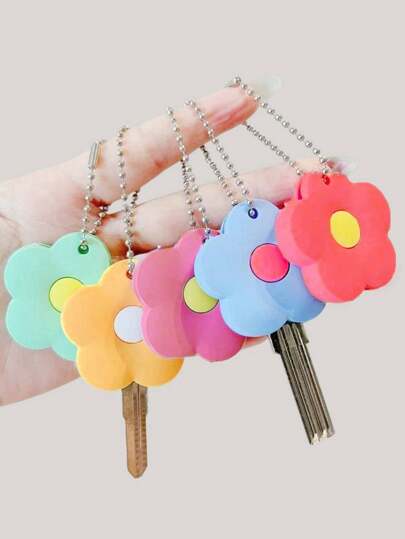 1/2/3Pcs Cute Floral Cartoon Silicone Key Cover Cap - Soft Key Holder Chain Accessories For Women Girls, Perfect Gift For Her
