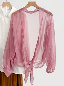1 peça xale protetor solar decorativo de material chiffon brilhante de cor sólida feminino, cardigan de proteção solar de estilo fofo adequado para primavera, verão, outono, viagens ao ar livre