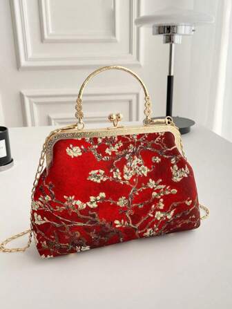Van Gogh Apricot Blossom Completed Casual Cheongsam Style Handbag, Chinese Style Versatile Diagonal Shoulder Tote Bag With Metal Clasp, Fashion Women Handbag