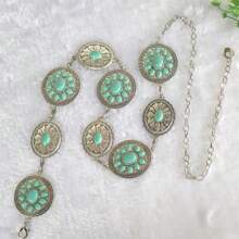 European & American Waist Chain Accessory For Dress, Vintage Metal Turquoise Gold/Silver Chain Waist Belt Body Chain For Women Summer