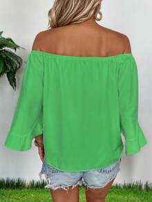 Blusa Holgada con Hombros Descubiertos y Detalle de Lazo para Mujer - Verde - Ver 3