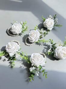 1pc/6pcs Artificial Rose Flower Bride Wrist Corsage Women Hand Flower Wedding Flowers Party Decoration Valentine's Day Accessories - Wrist Flower - View 18