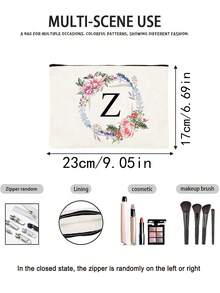 1个A-Z花卉印花化妆包，女士化妆包钱包，字母缩写洗漱包，婚礼派对洗漱包，拉链手机包，铅笔盒，化妆包，手拿包，伴娘化妆包 - 彩色 - 查看 11