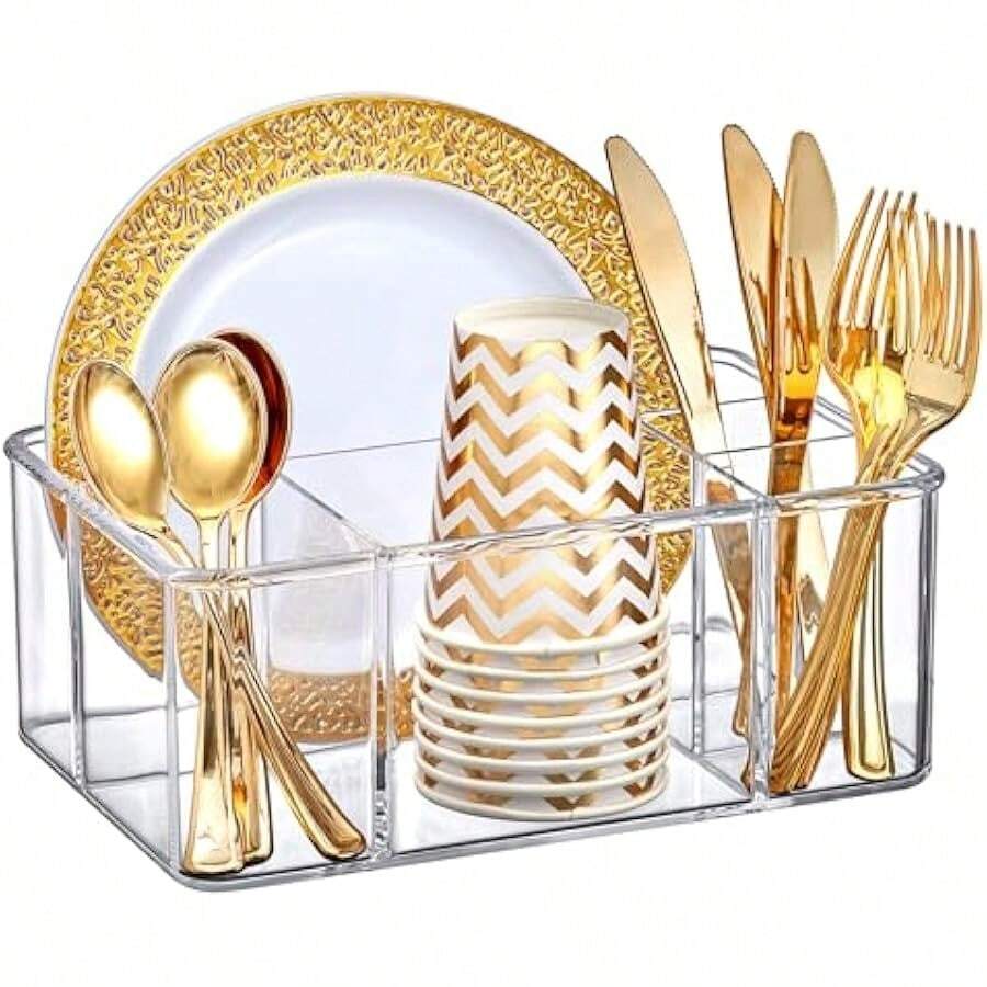 - Felicia - Plastic Flatware Organizer 5-Compartment Utensil Holder Paper Plate Holder Cutlery And Silverware Storage For Countertop Perfect Storage Solution For Home And Restaurant - 清除1 - 查看 1