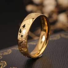 1pc 18K Gold-Color Titanium Steel Carved Closed Ring, Simple Fashionable Versatile Personalized, Suitable For Women's Daily Wear, Party, Gift - Gold - View 6