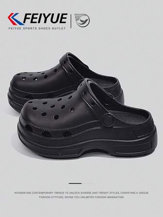 FEIYUE. 1 Pair Women's Black Slip-On Peep Toe Sandals, 2025 Spring/Summer New Thick Sole Versatile Breathable Outdoor Water Hiking Travel Casual Shoes