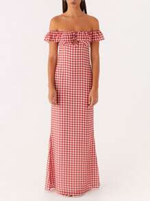 Womens Off The Shoulder Ruffle Party Dresses Beach Maxi Dress Summer Long Bodycon Sundress - Red - View 1