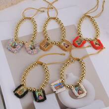 1 Pulsera con medalla de escapulario chapada en oro, cuentas de cobre, Virgen María de Guadalupe, joyería religiosa de regalo - Brazalete encantado - Ver 7