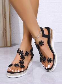 Women's Elegant Comfort Platform Sandals, Fashionable Versatile Chunky Heels For Summer - Black - View 7